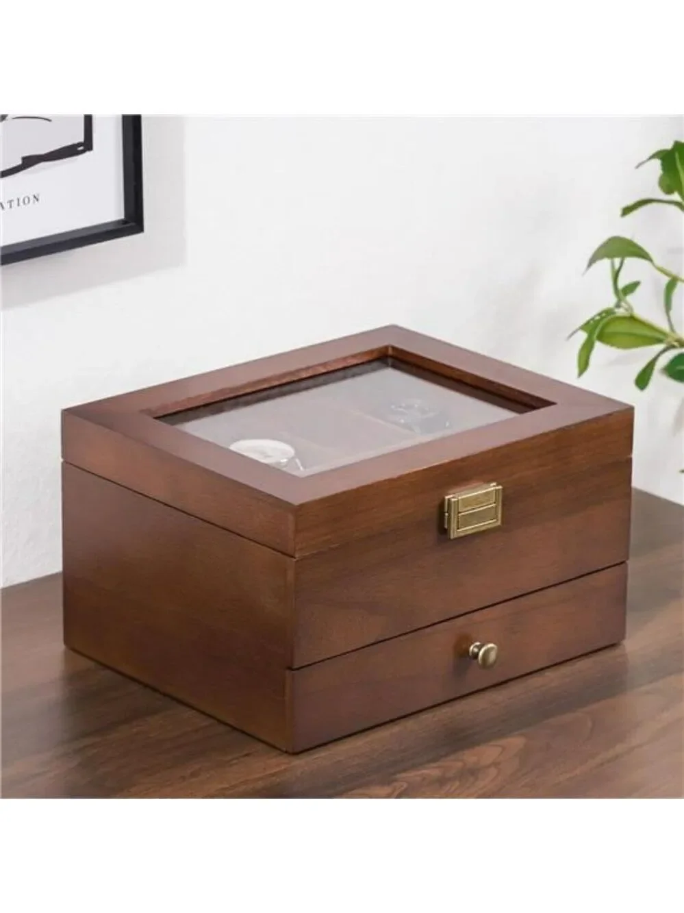 Wood Watch Box for Men 8 Slot Display Case with Drawer Jewelry Organizer